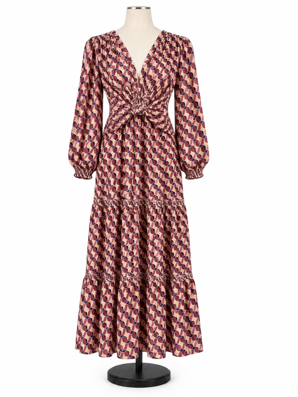 Max Studio Women’s Large Retro Geometric Print Maxi Dress Brown NWT